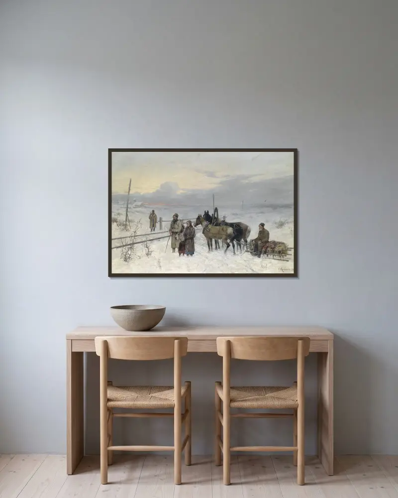 Warten auf den Zug von Franz Roubaud gerahmt an einer Wand
