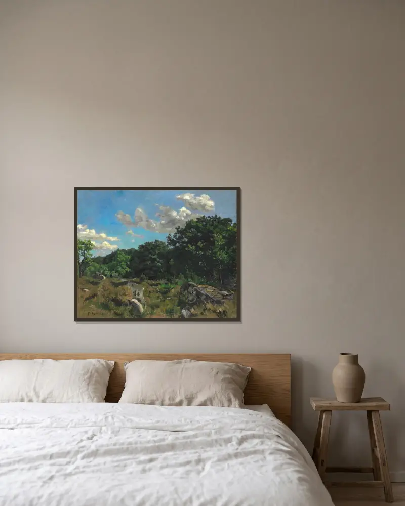 Landscape at Chailly av Frédéric Bazille inramad på en vägg