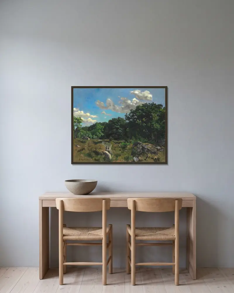 Landscape at Chailly av Frédéric Bazille inramad på en vägg