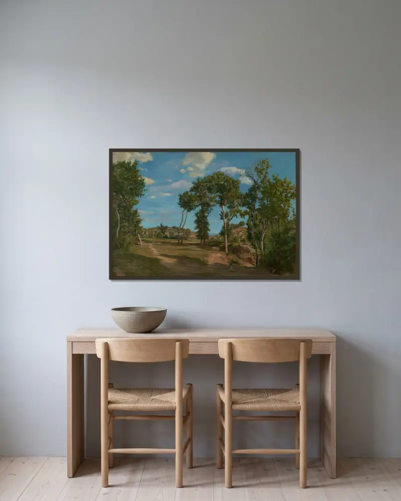 Landscape by the Lez River av Frédéric Bazille inramad på en vägg