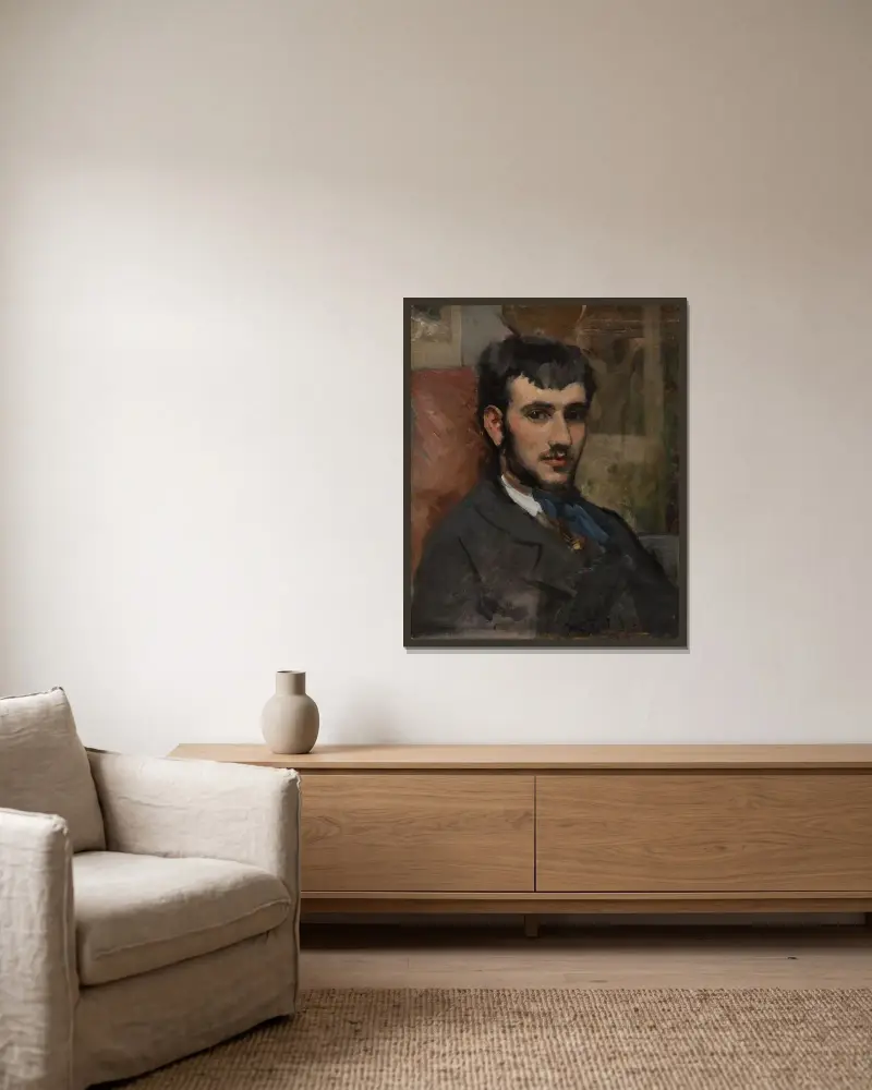 Portrait of Renoir av Frédéric Bazille inramad på en vägg