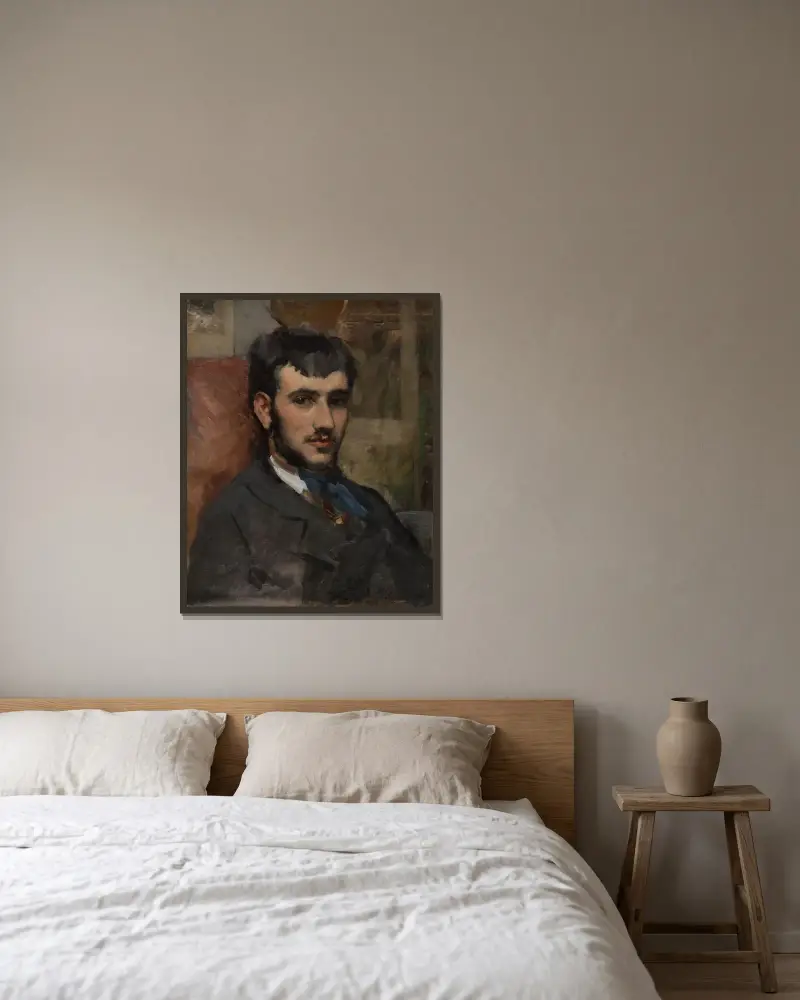 Portrait of Renoir av Frédéric Bazille inramad på en vägg