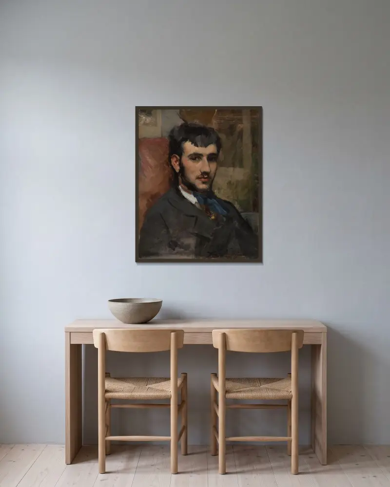 Portrait of Renoir av Frédéric Bazille inramad på en vägg