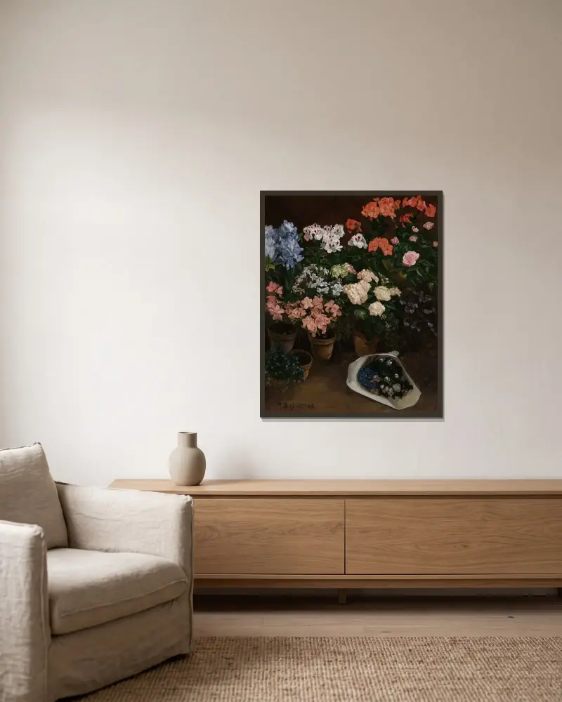 Pot de fleurs av Frédéric Bazille inramad på en vägg
