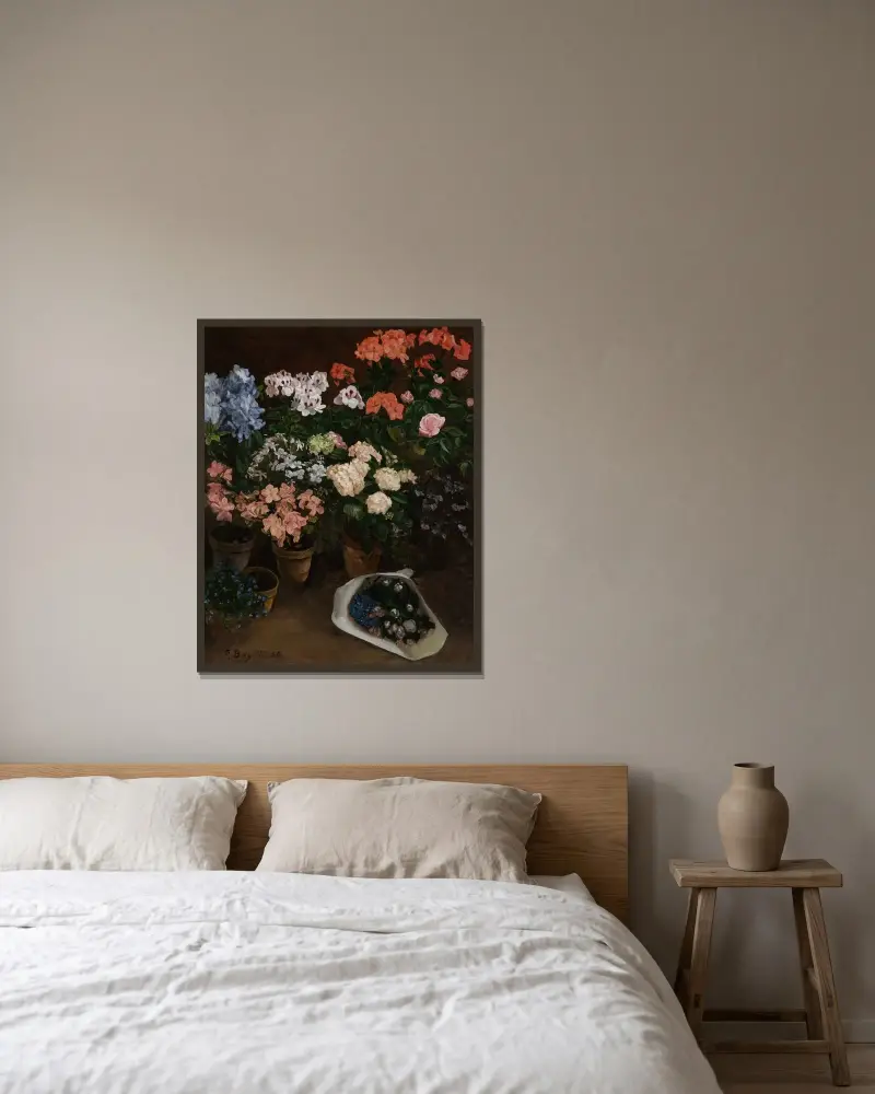 Pot de fleurs av Frédéric Bazille inramad på en vägg