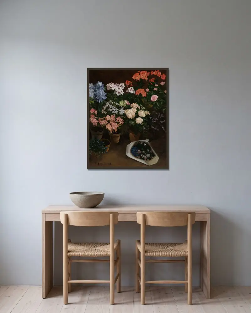 Pot de fleurs av Frédéric Bazille inramad på en vägg