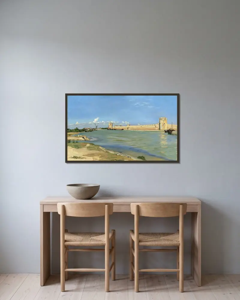 The Western Ramparts at Aigues-Mortes av Frédéric Bazille inramad på en vägg