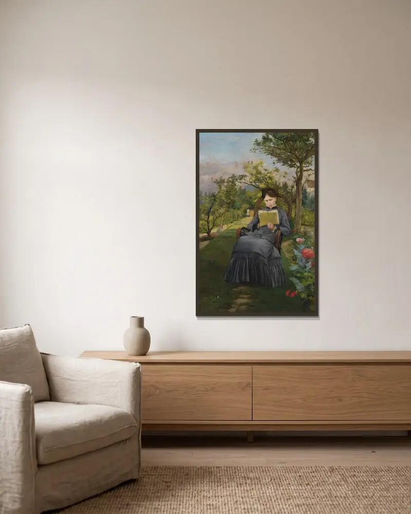 Thérèse lisant dans le parc de Méric av Frédéric Bazille inramad på en vägg