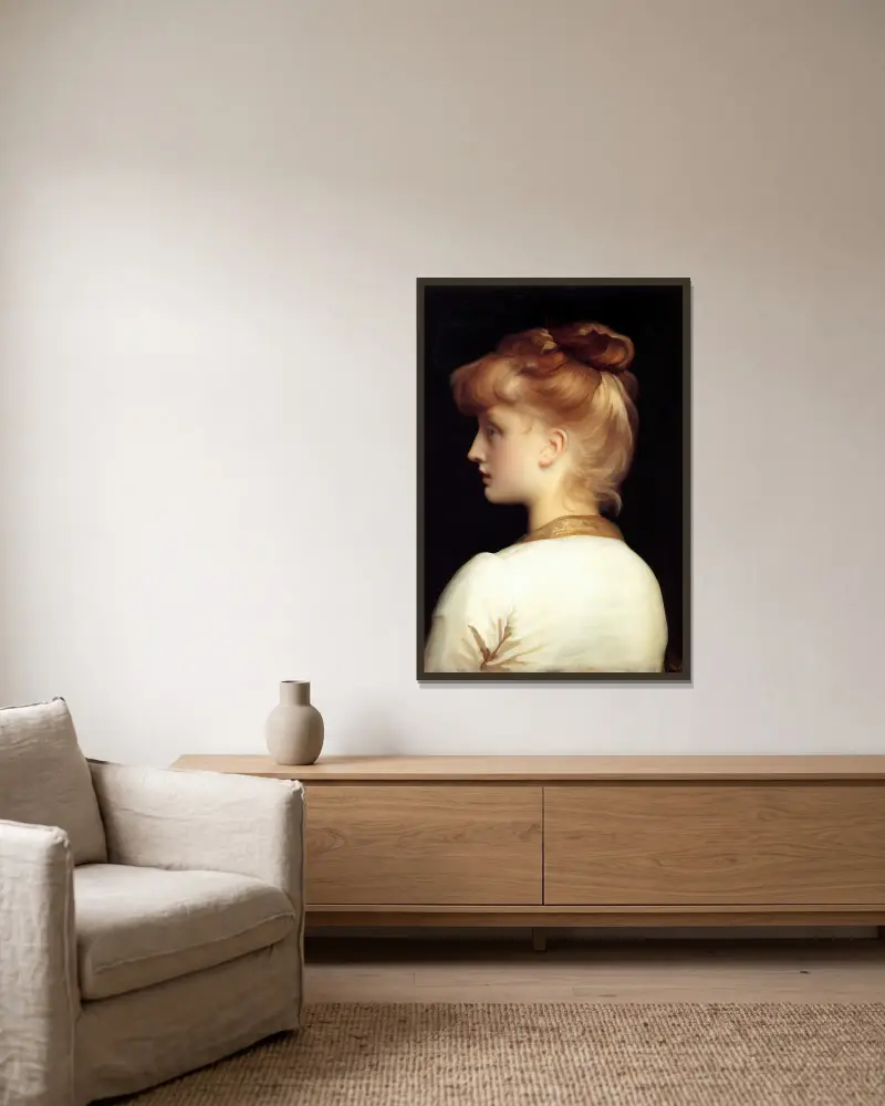 Ein Mädchen von Frederic Leighton gerahmt an einer Wand