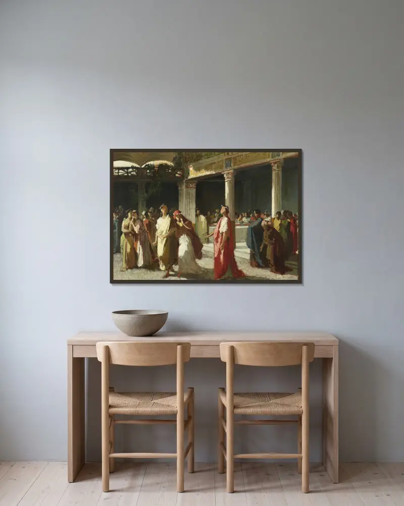 Dramatische Szene vor Gericht von Frederic Leighton gerahmt an einer Wand