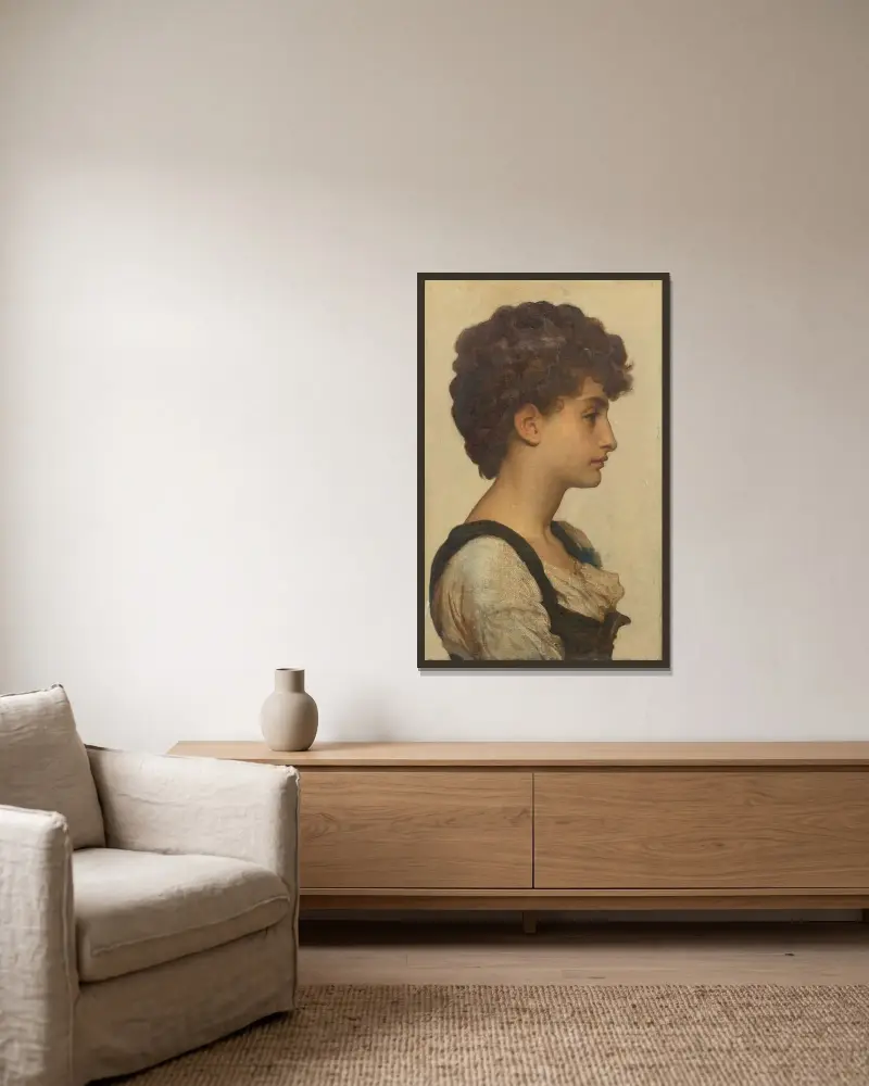 Head of a Girl – nr 2 av Frederic Leighton inramad på en vägg