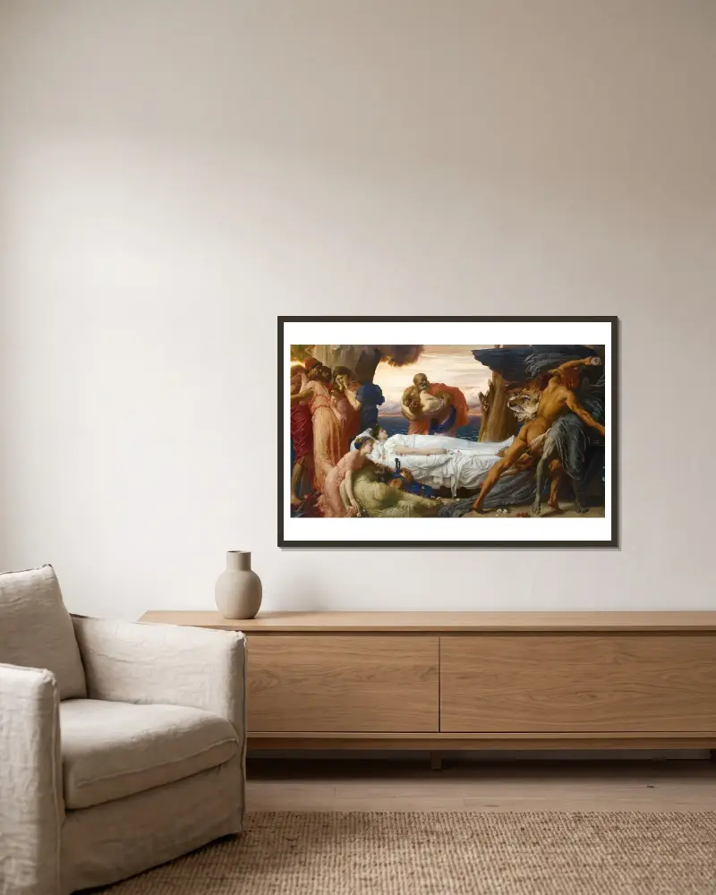 Hercules Wrestling With Death For The Body Of Alcestis av Frederic Leighton inramad på en vägg