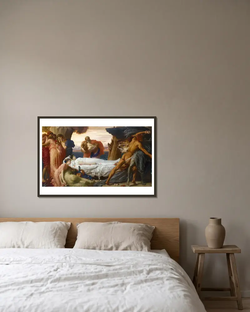 Hercules Wrestling With Death For The Body Of Alcestis av Frederic Leighton inramad på en vägg