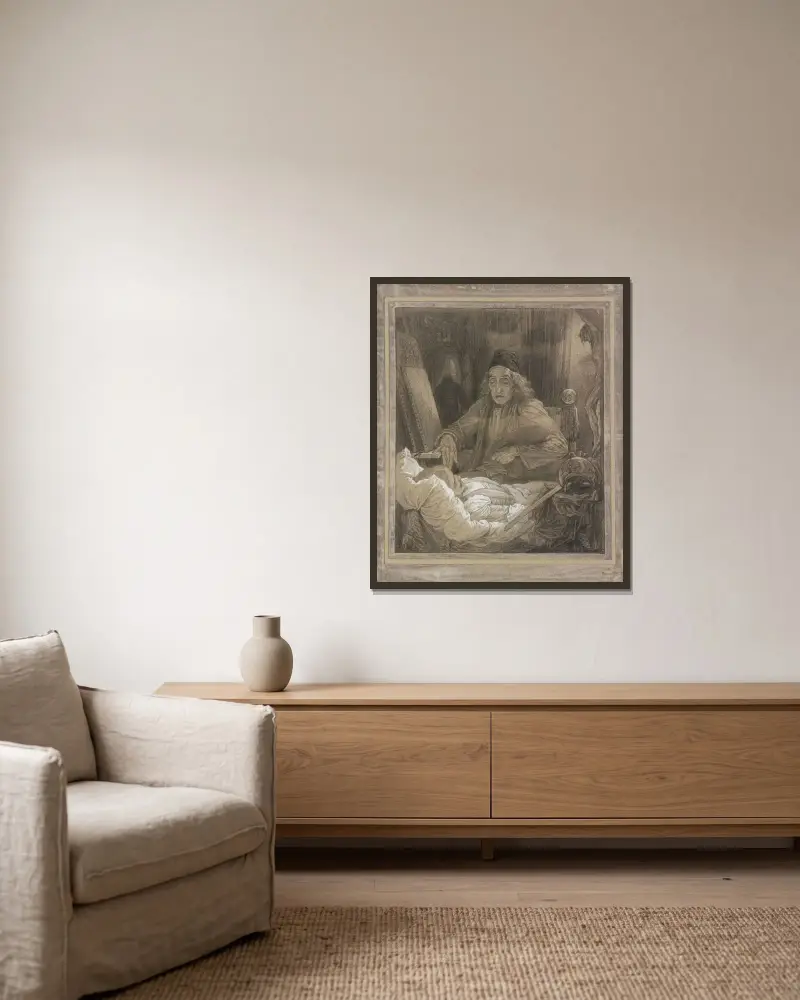 Luca Signorelli Painting his Dead Son av Frederic Leighton inramad på en vägg