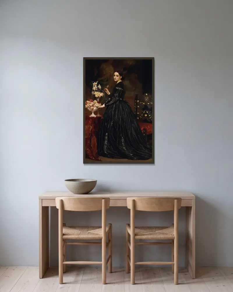 Portret pani James Guthrie, Frederic Leighton w ramie na ścianie