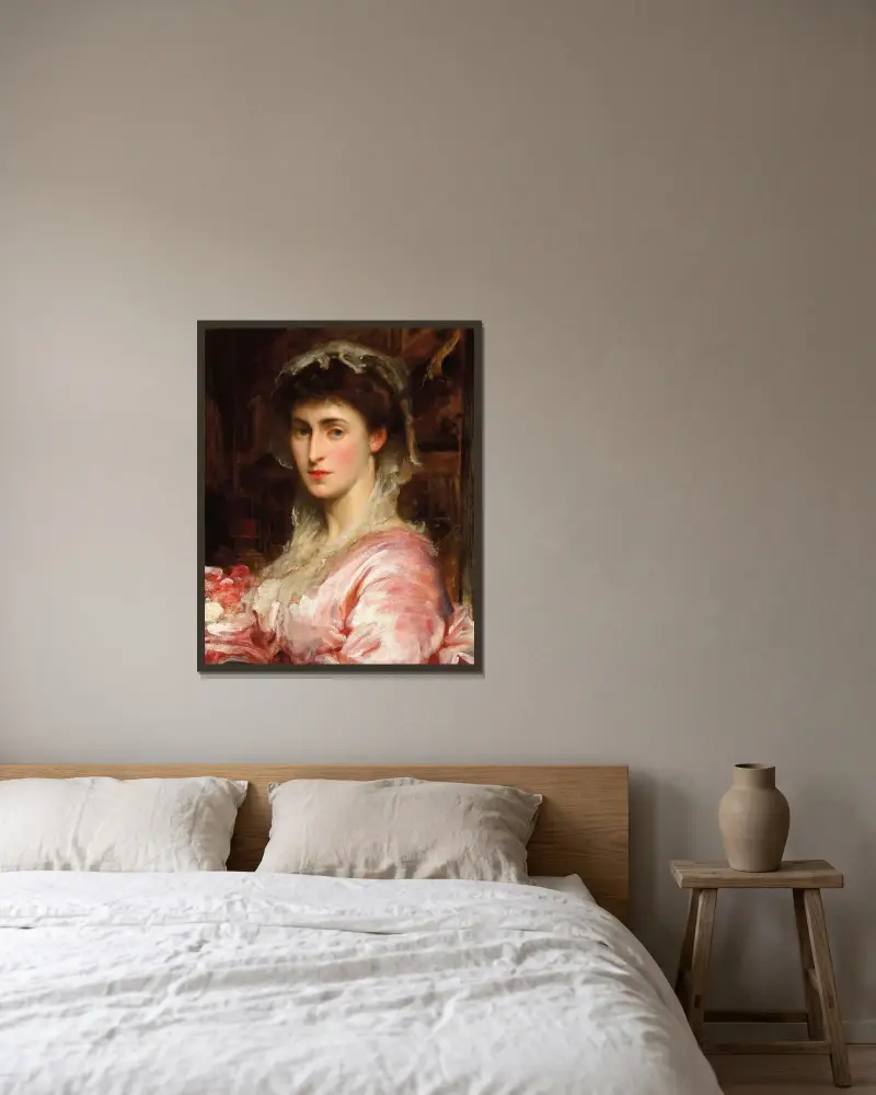 Portrait of May Sartoris, Mrs Henry Evans Gordon av Frederic Leighton inramad på en vägg