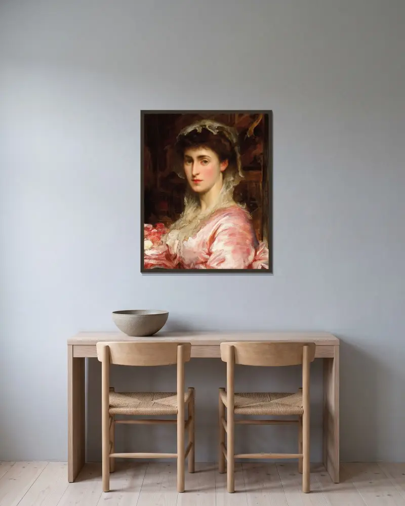 Portrait of May Sartoris, Mrs Henry Evans Gordon av Frederic Leighton inramad på en vägg