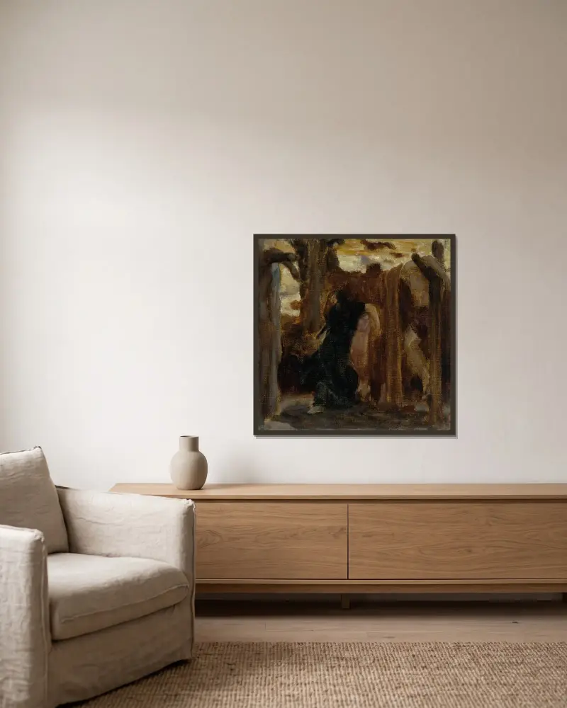 Rizpa, eine Farbskizze von Frederic Leighton gerahmt an einer Wand