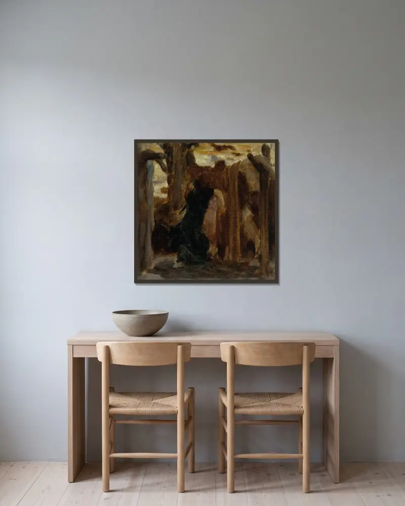 Rizpa, eine Farbskizze von Frederic Leighton gerahmt an einer Wand