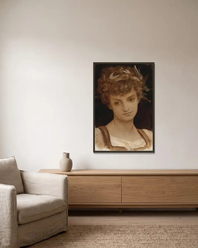 Study Of A Girl’s Head, Wreathed In Laurel av Frederic Leighton inramad på en vägg