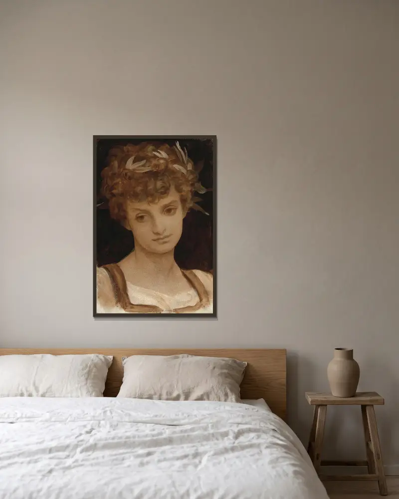 Study Of A Girl’s Head, Wreathed In Laurel av Frederic Leighton inramad på en vägg