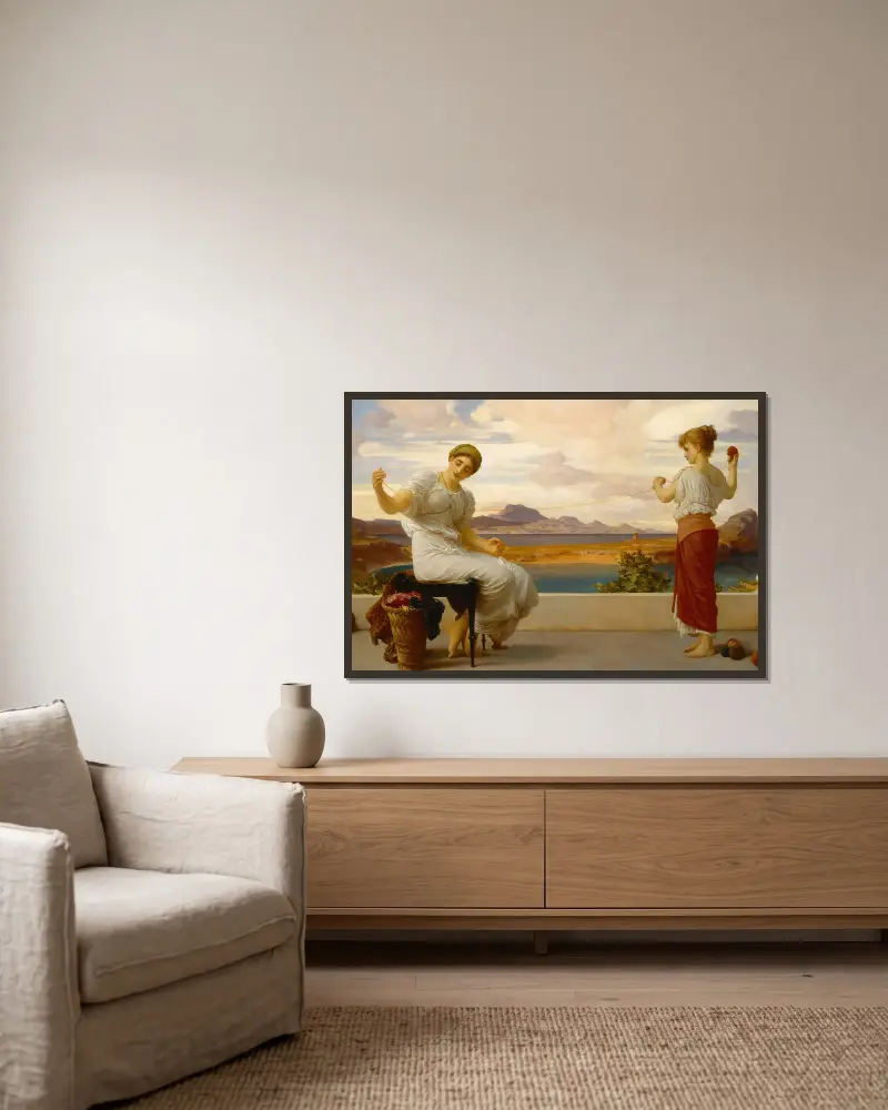 Wolle wickeln von Frederic Leighton gerahmt an einer Wand