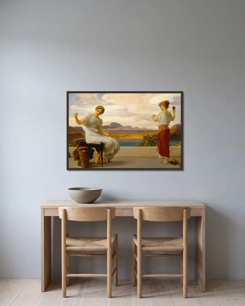 Wolle wickeln von Frederic Leighton gerahmt an einer Wand