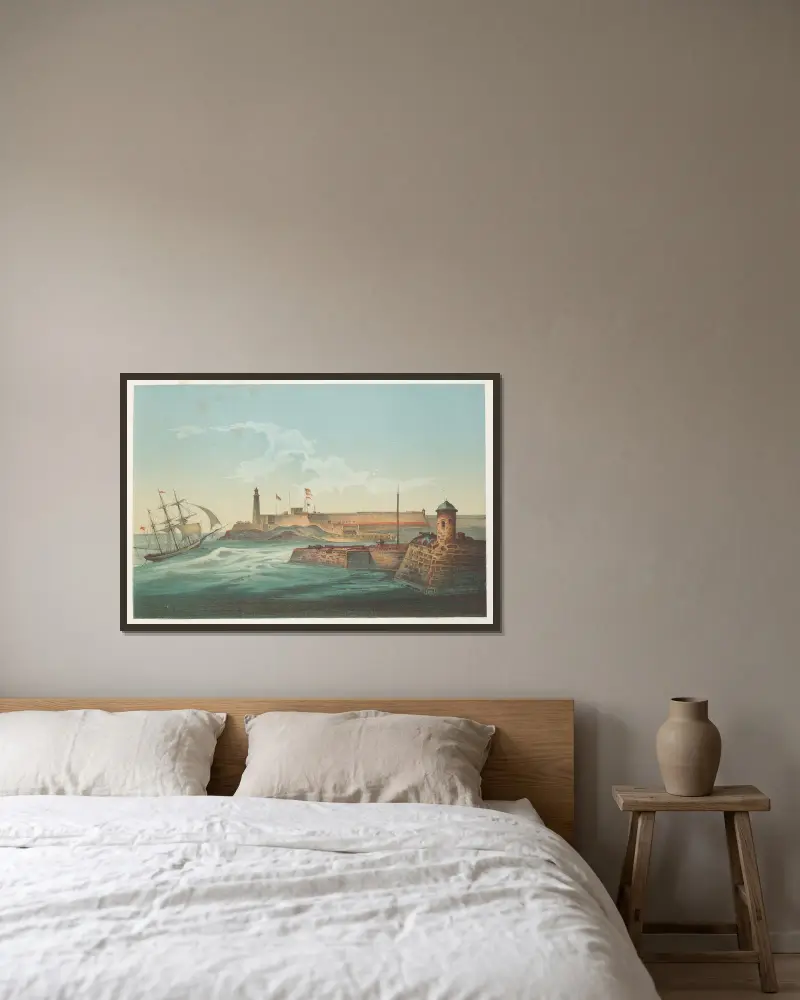 Morro y entrada puerto de la Habana av Pierre Toussaint Frédéric Mialhe inramad på en vägg