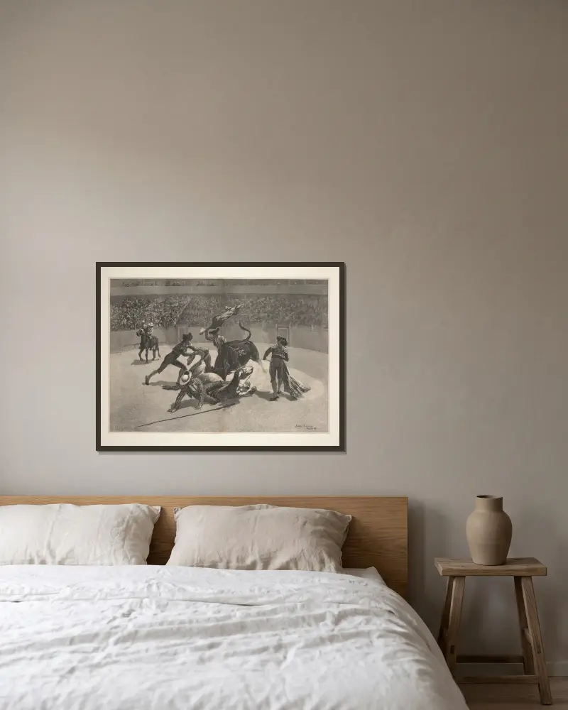 A Bull-fight in Mexico av Frederic Remington inramad på en vägg
