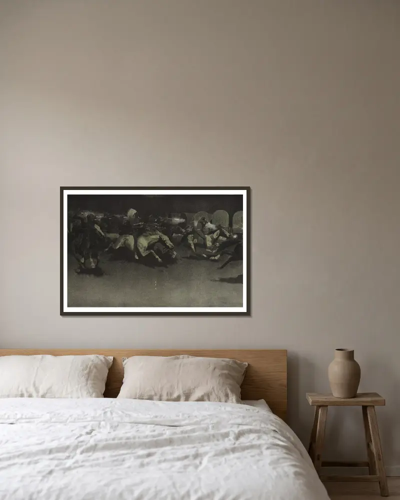 A night attack on a government wagon train av Frederic Remington inramad på en vägg
