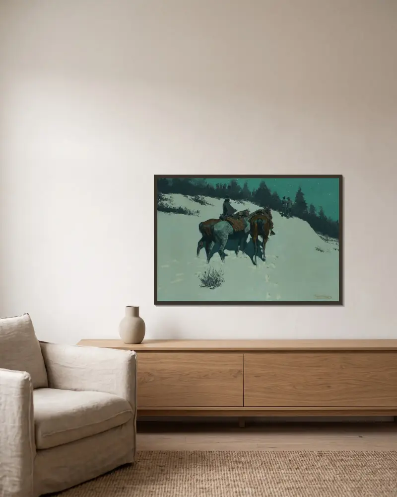 En spaning av Frederic Remington inramad på en vägg
