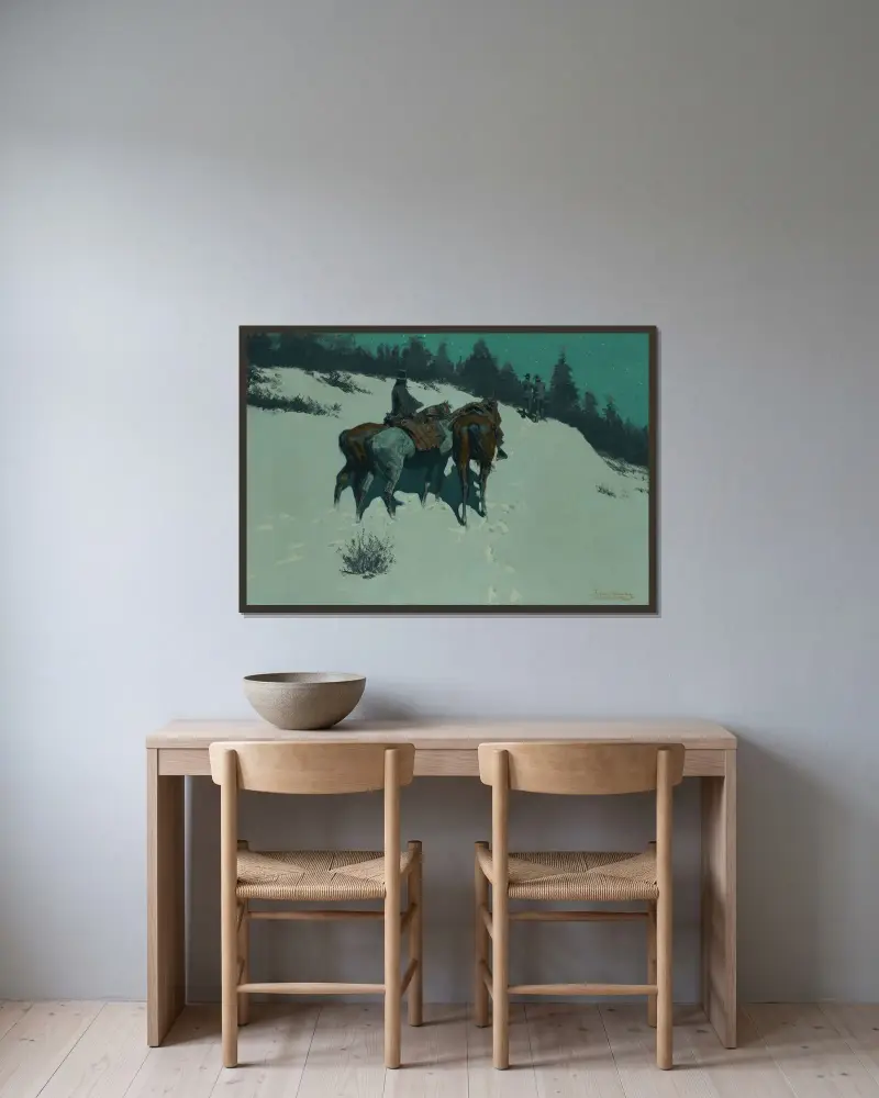 En spaning av Frederic Remington inramad på en vägg