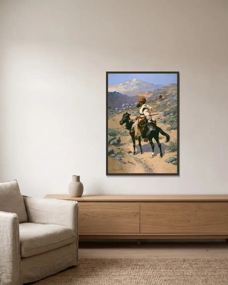 An Indian Trapper av Frederic Remington inramad på en vägg