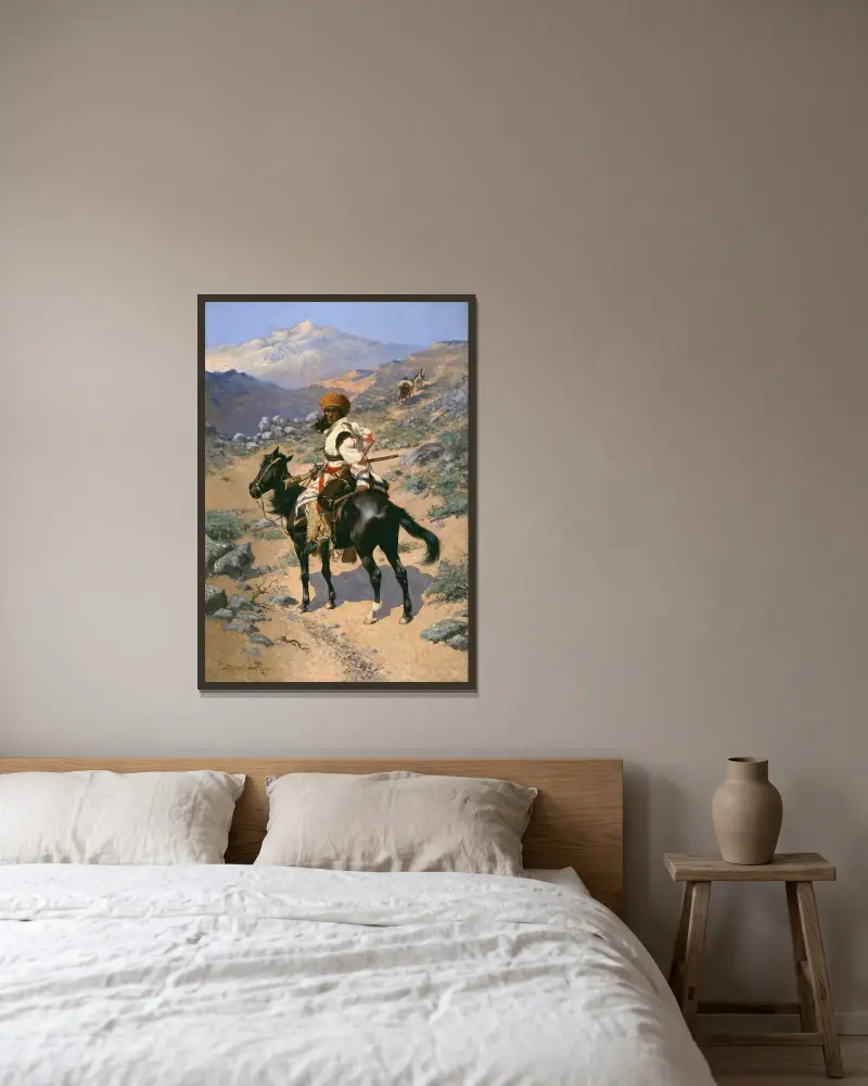 An Indian Trapper av Frederic Remington inramad på en vägg