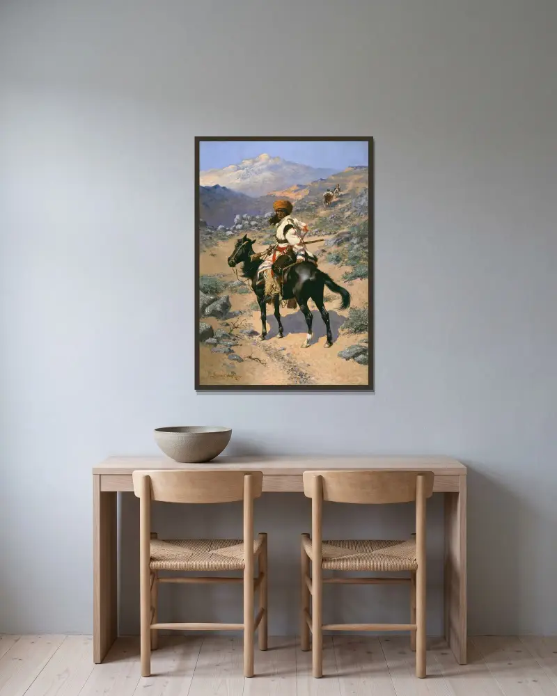 An Indian Trapper av Frederic Remington inramad på en vägg
