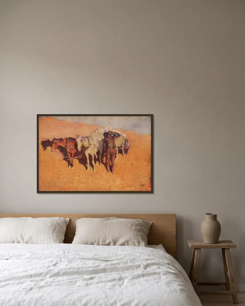 I mörkret för en torr lägerplats av Frederic Remington inramad på en vägg
