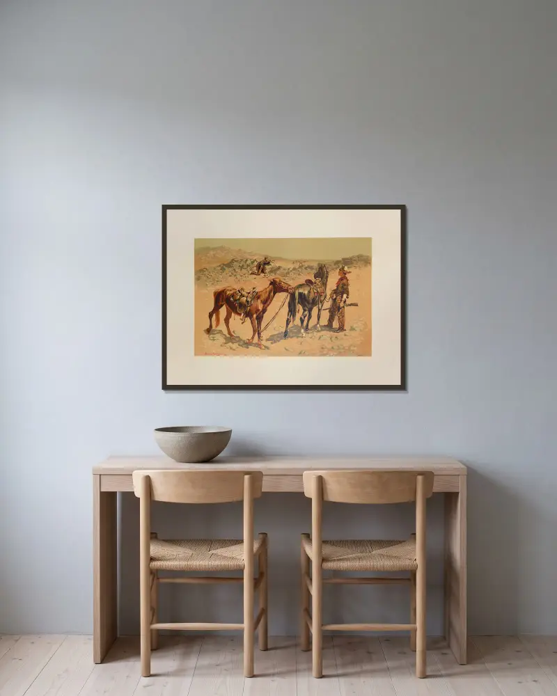 Antilopenjagd von Frederic Remington gerahmt an einer Wand