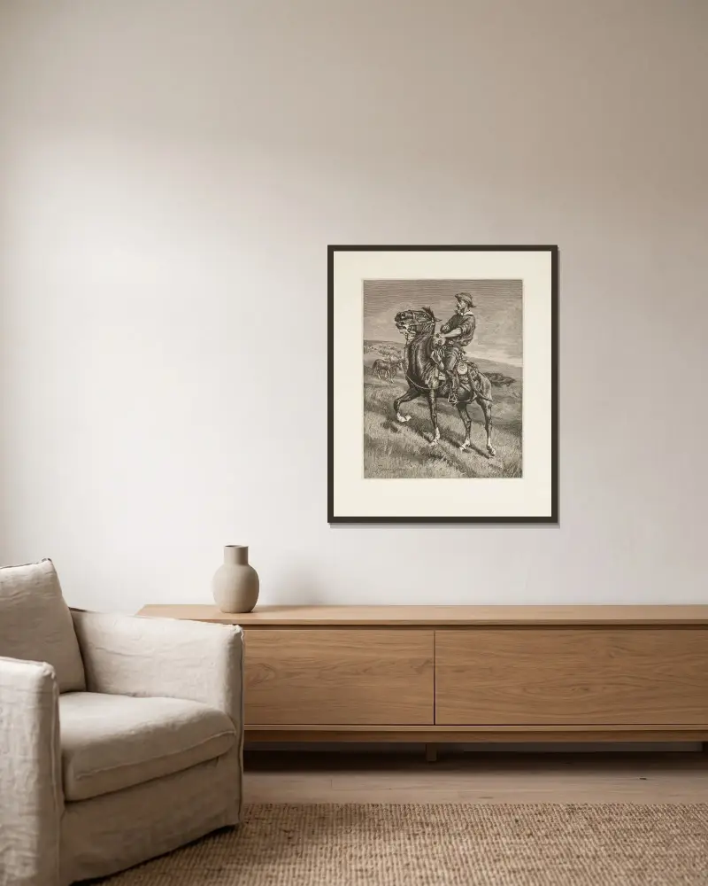 In från nattens hjord av Frederic Remington inramad på en vägg