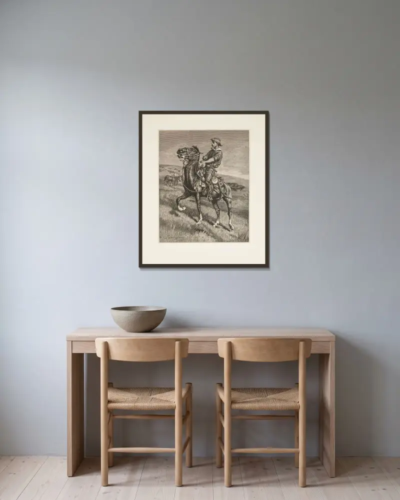 In från nattens hjord av Frederic Remington inramad på en vägg