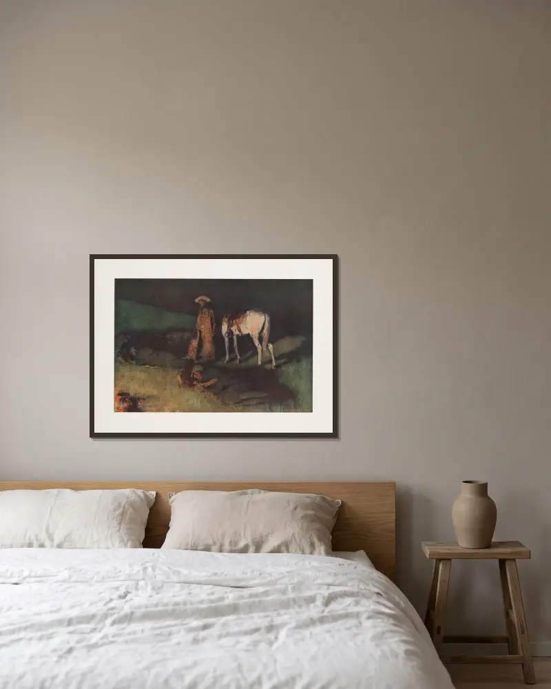 In from the night herd av Frederic Remington inramad på en vägg