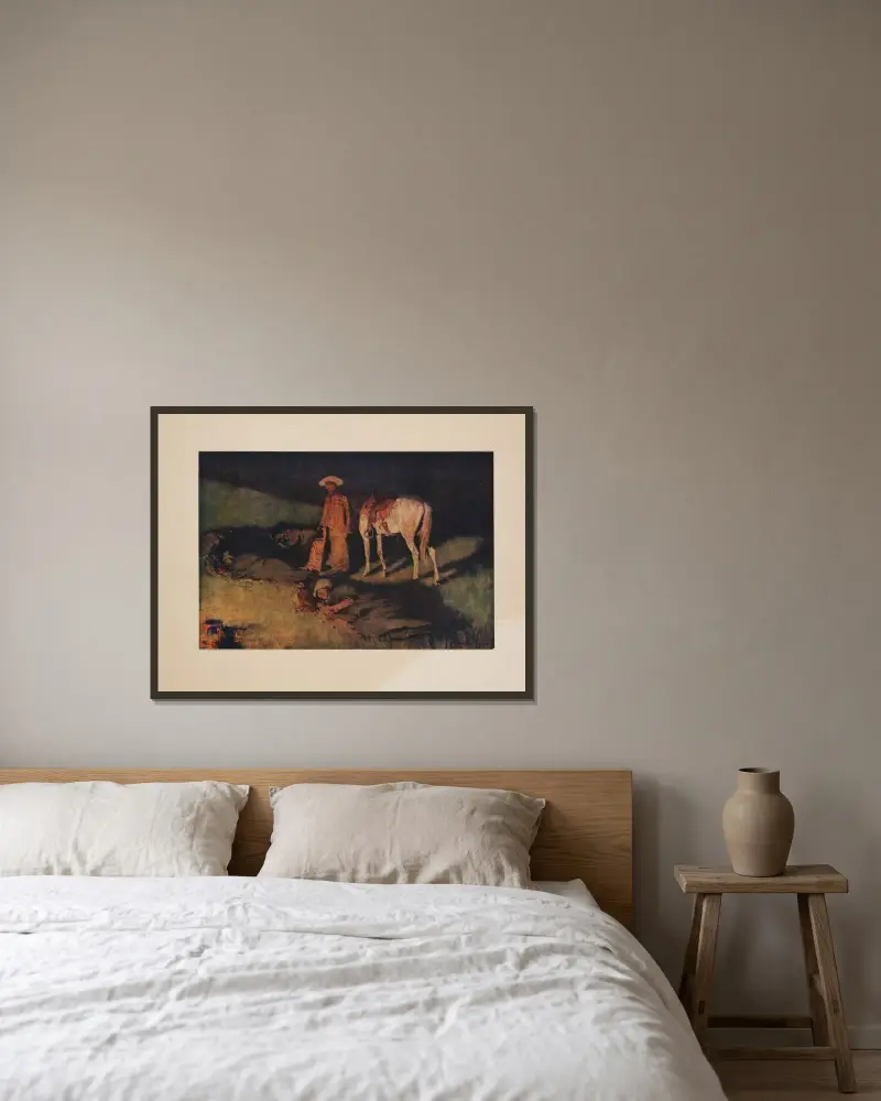 In från nattflocken av Frederic Remington inramad på en vägg