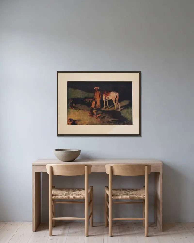In från nattflocken av Frederic Remington inramad på en vägg
