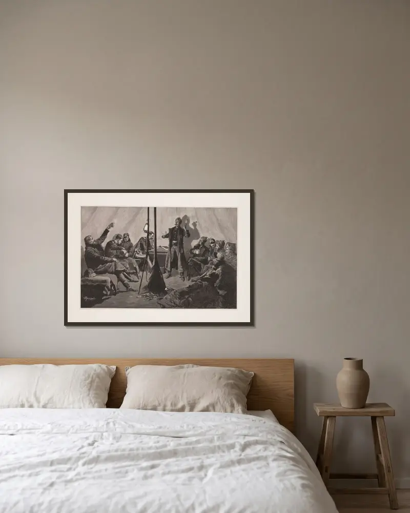 God jul i en Sibley-tipi av Frederic Remington inramad på en vägg