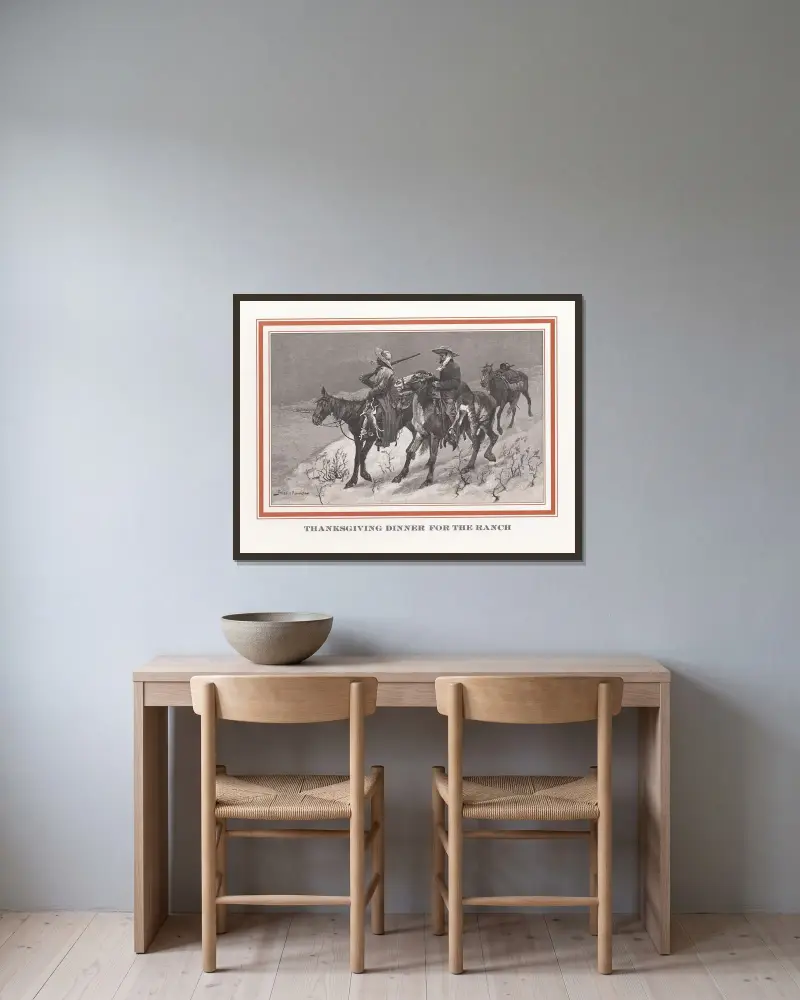 Thanksgiving dinner for the ranch av Frederic Remington inramad på en vägg