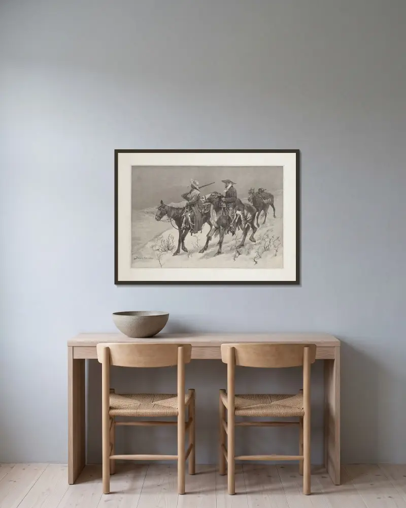Thanksgiving dinner for the ranch av Frederic Remington inramad på en vägg