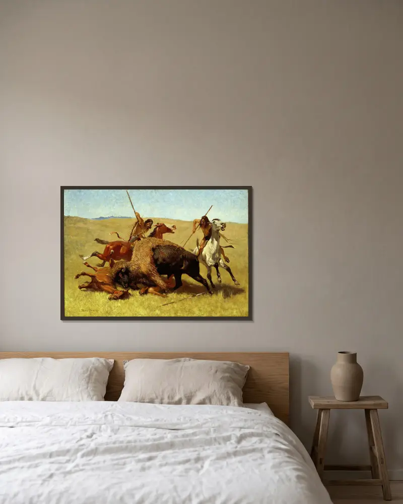 Buffalo Hunt, Frederic Remington v rámu na stěně