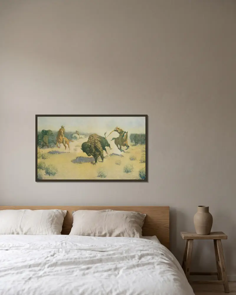 The buffalo runners av Frederic Remington inramad på en vägg