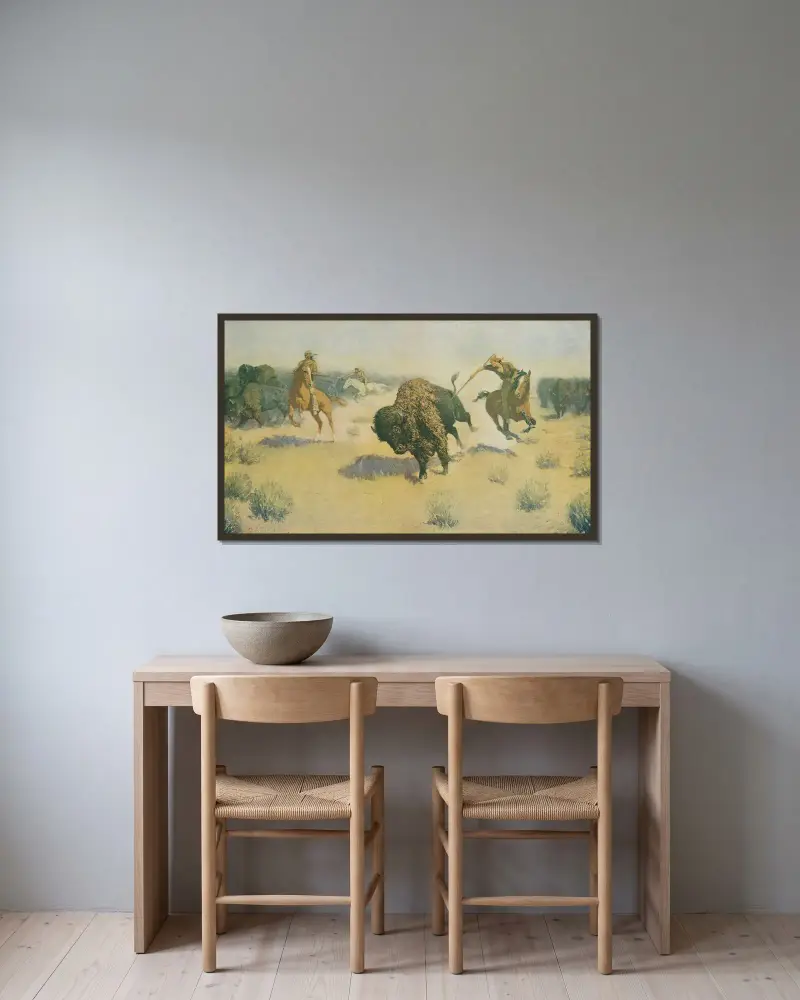 The buffalo runners av Frederic Remington inramad på en vägg