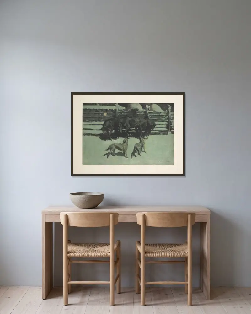 Ropet på hjälp av Frederic Remington inramad på en vägg