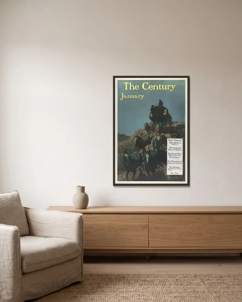 The Century; New Year’s Number, January av Frederic Remington inramad på en vägg